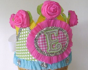 monogram Birthday Crown, party hat -  customize with any letter,number or banner