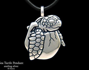 Baby Sea Turtle Hatchling Pendant Necklace Sterling Silver