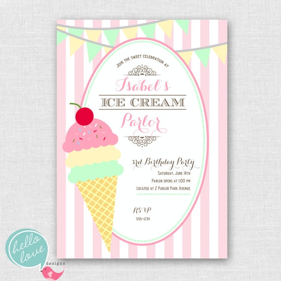 ice cream parlor printable birthday invitation Il_570xn
