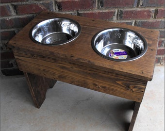 Dog Bowl Stand Large Stained Wooden 18'' by TurquoiseWoodWorks