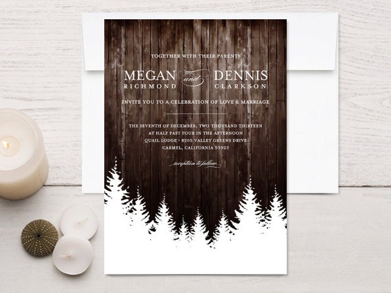 Winter Wedding Invitations, Rustic Wood