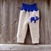Upcycled Wool Longies Soaker Cover Diaper Cover Oatmeal/Blue With Elephant Applique MEDIUM 6-12M Kidsgogreen