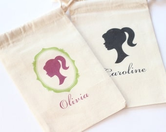 BARBIE SILHOUETTE - CAMEO Favor Bags - Set of 10 - choose Design - Size - colors