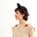 Vintage 1940s Hat - 40s Peaked Brim Hat - Black Satin with Sequins and Pearls