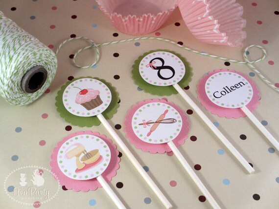 Baking Party Custom Cupcake Toppers - Bake Shoppe Collection Il_570xn