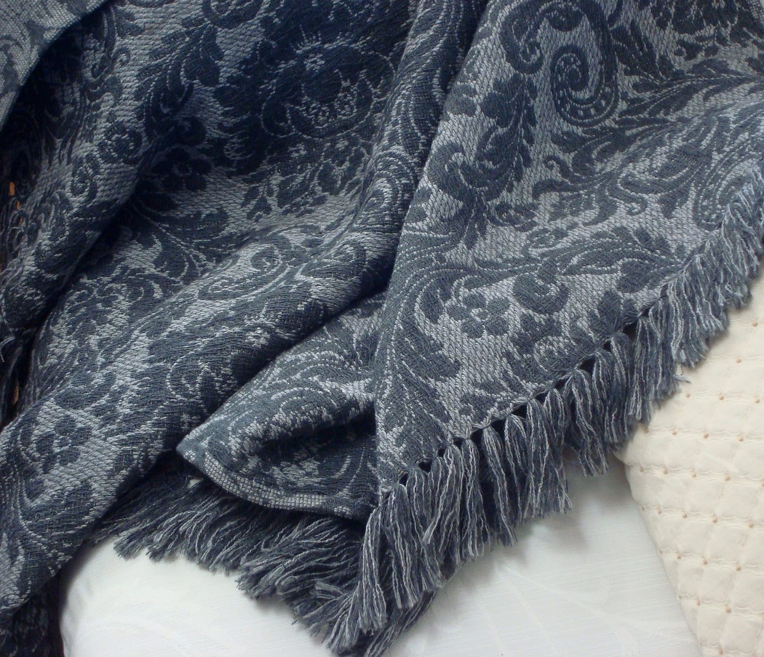 Charcoal Gray Damask Throw Blanket