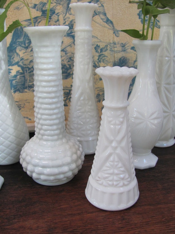 Milk Glass Vase Collection Set of 7 Vintage Milk Glass Vases
