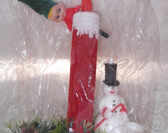 Vintage 1960s Christmas Decoration Deadstock NOS Inside Original Package Happy Holidays Brand Snowman Elf Candle