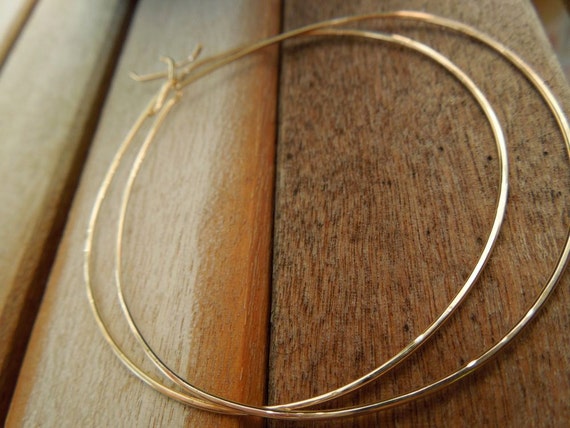 Gold Hoops-Thin Large 14 Karat Gold Filled Earrings-Bohemian