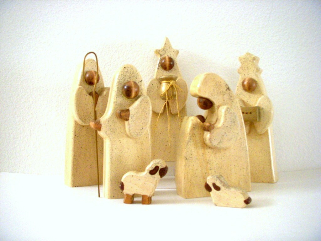 SALE Vintage Danish Modern Nativity Set Abstract Wood Creche