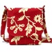 Small Messenger Bag Sling Purse - Cream Floral on Red