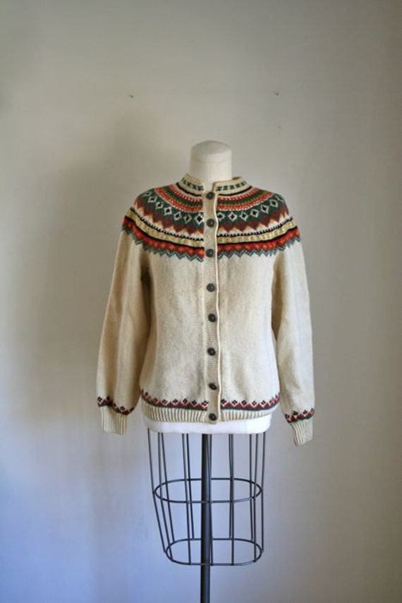 vintage 60s wool sweater NORDIC cream cardigan / S-M by MsTips