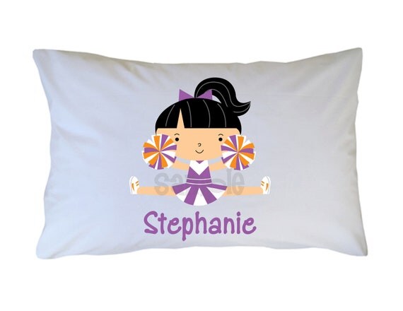 Cheerleader Pillow Case, Kids Personalized Pillow Case, CHOOSE Hair, Skin and Team Colors Il_570xn