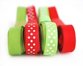 Red and Green 3/8 inch Grosgrain Ribbon Holiday Collection solid and Polka dots (12 yards) -A484 Il_170x135