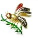 Vintage Adorable Flying Bug Figural signed SPAIN Damascene Enameled Brooch Pin