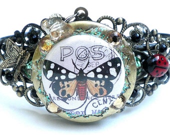 SALE Butterfly Stamp Locket Cuff Bracelet