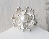 Snow White Pearl and Sterling Silver Ring, Culture Pearls Jewelry, June Birthstone, Statement ring, Santorini Fine Jewelry