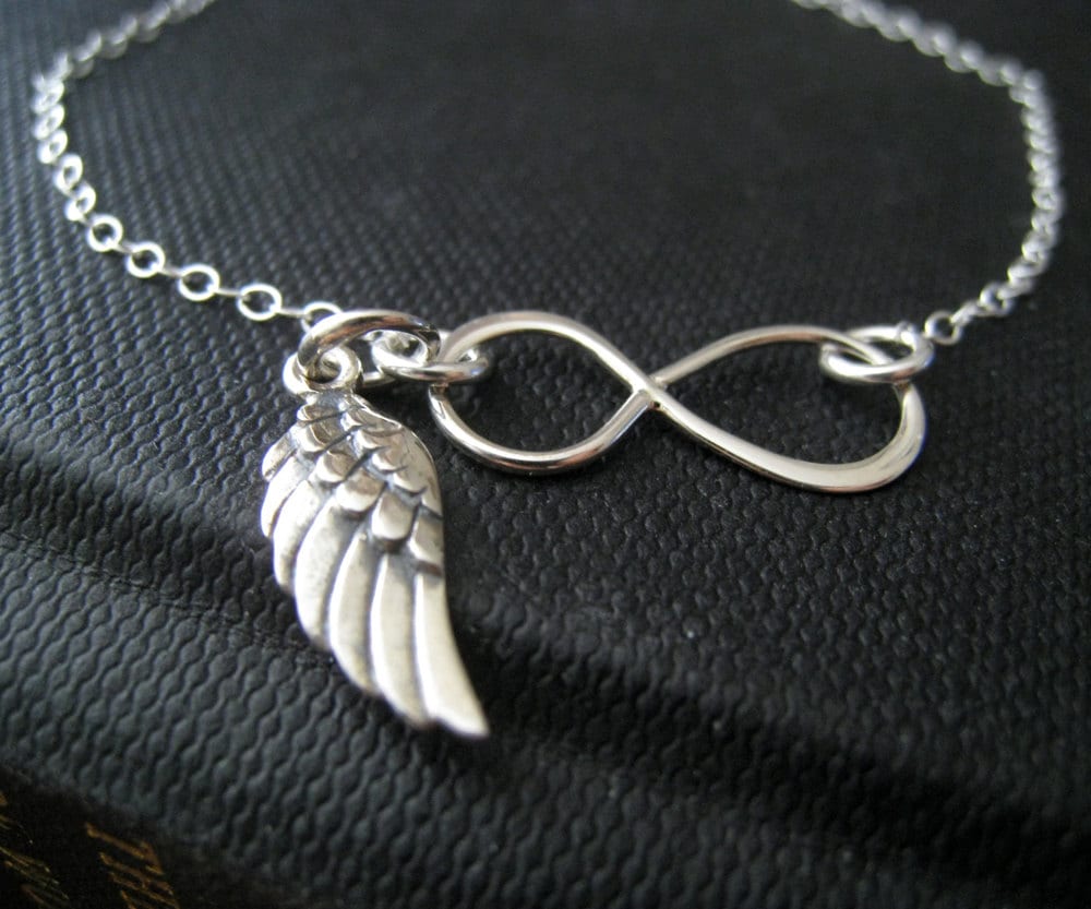 Infinity bracelet with Angel wing charm sterling by NYmetals