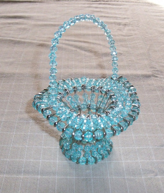 Items similar to Blue Bead & Safety Pin Baskets small on Etsy