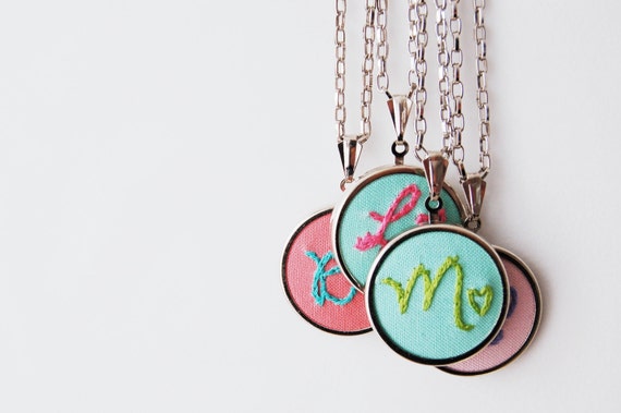 Personalized Fabric Initial Necklace. Stitched Initial and Heart Pendant. Embroidered by Merriweather Council on etsy