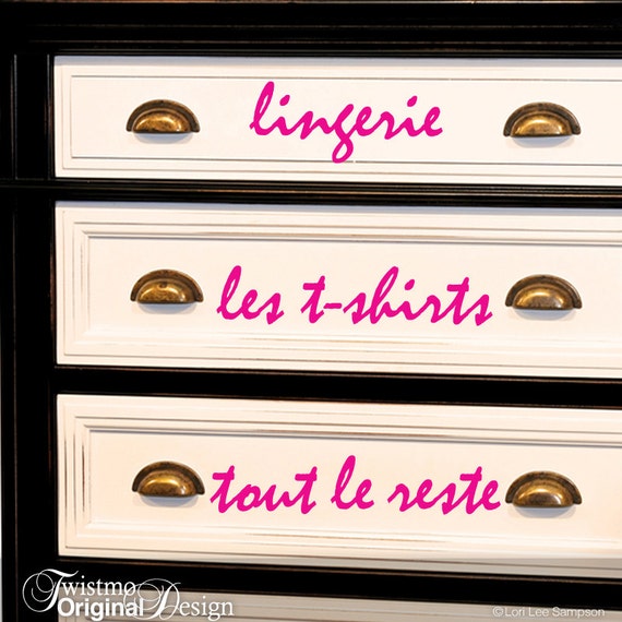 Dresser Drawer Words Vinyl Wall Decals French Boudoir by Twistmo