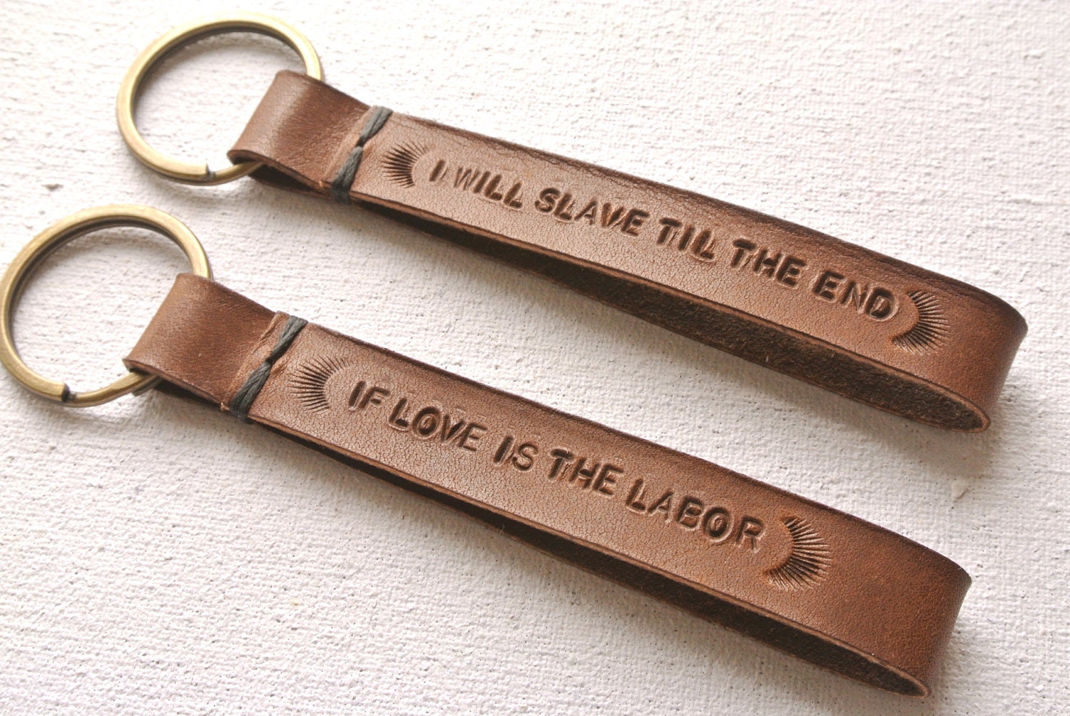 Personalized Message Leather KeyChain Hand-stitched and