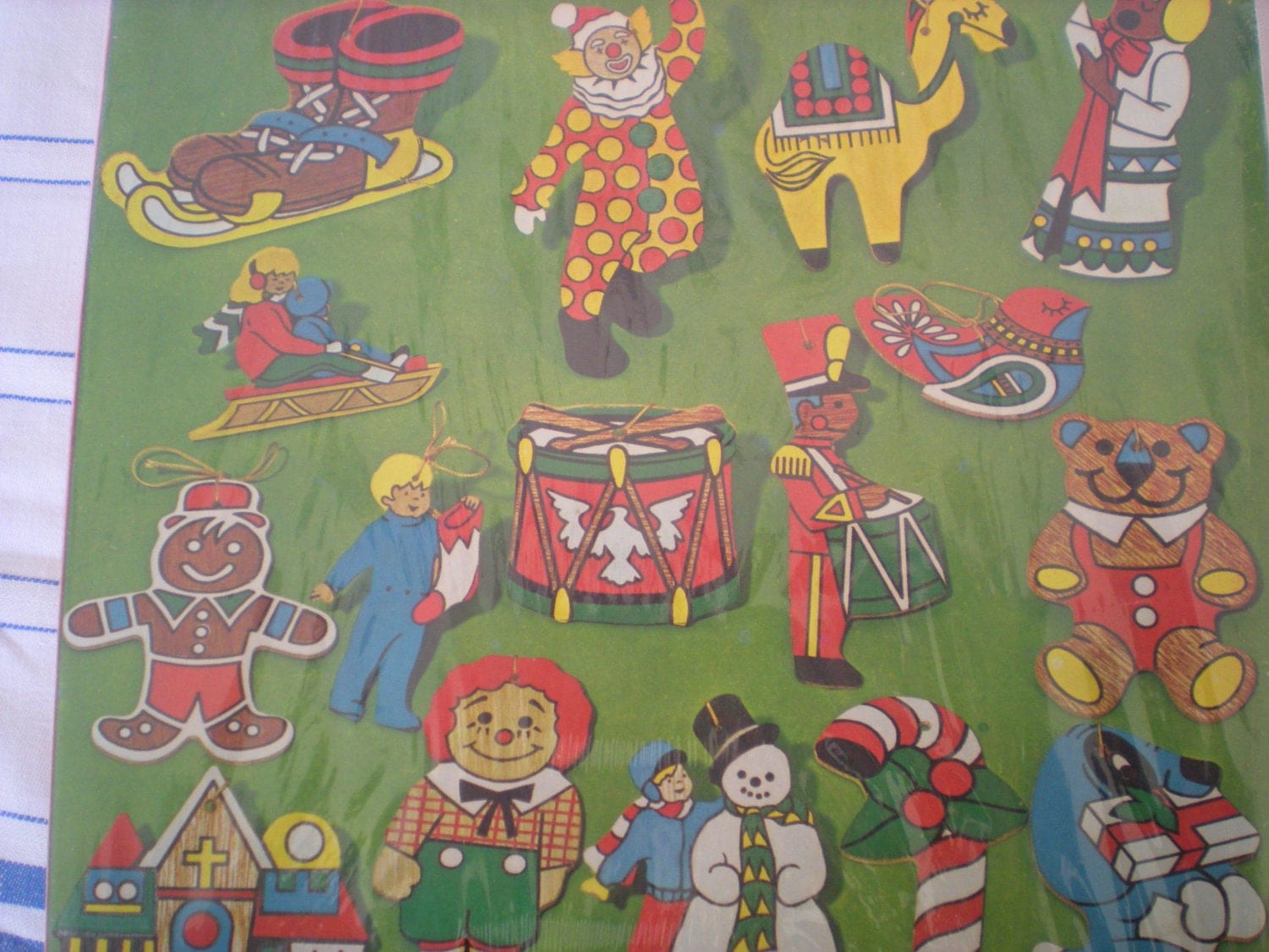 Vintage Paint By Number Wood Christmas Ornaments