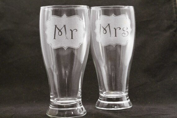 mr and mrs tall beer glasses