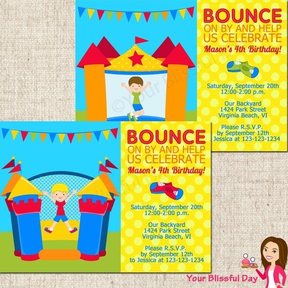 PRINTABLE Boy Bounce House Party Invitation (Your choice of boy and bounce house) Il_570xn