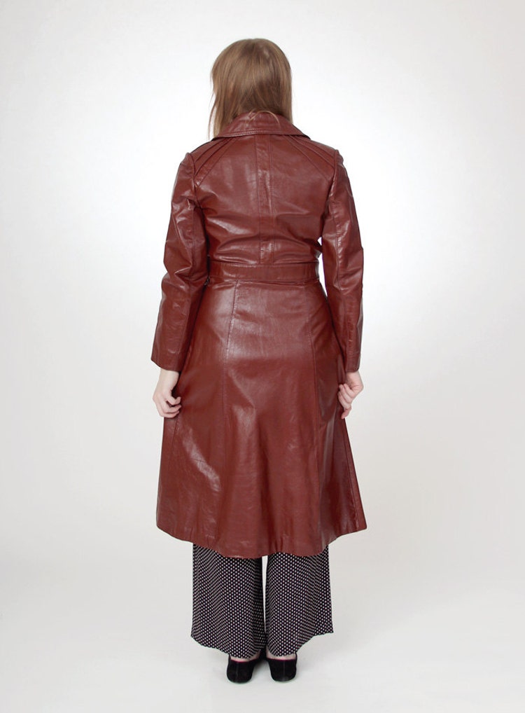 Vintage 1970s Burgundy leather trench coat by FineAndDandyVintage