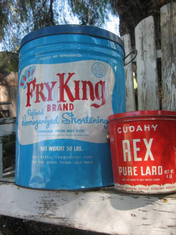Two Lard Buckets Very Large Blue 50 Pound Fry King Brand
