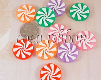 25mm 10/20/50pcs Christmas Sparkle Peppermint Candy Flatback Resin Cabochons
