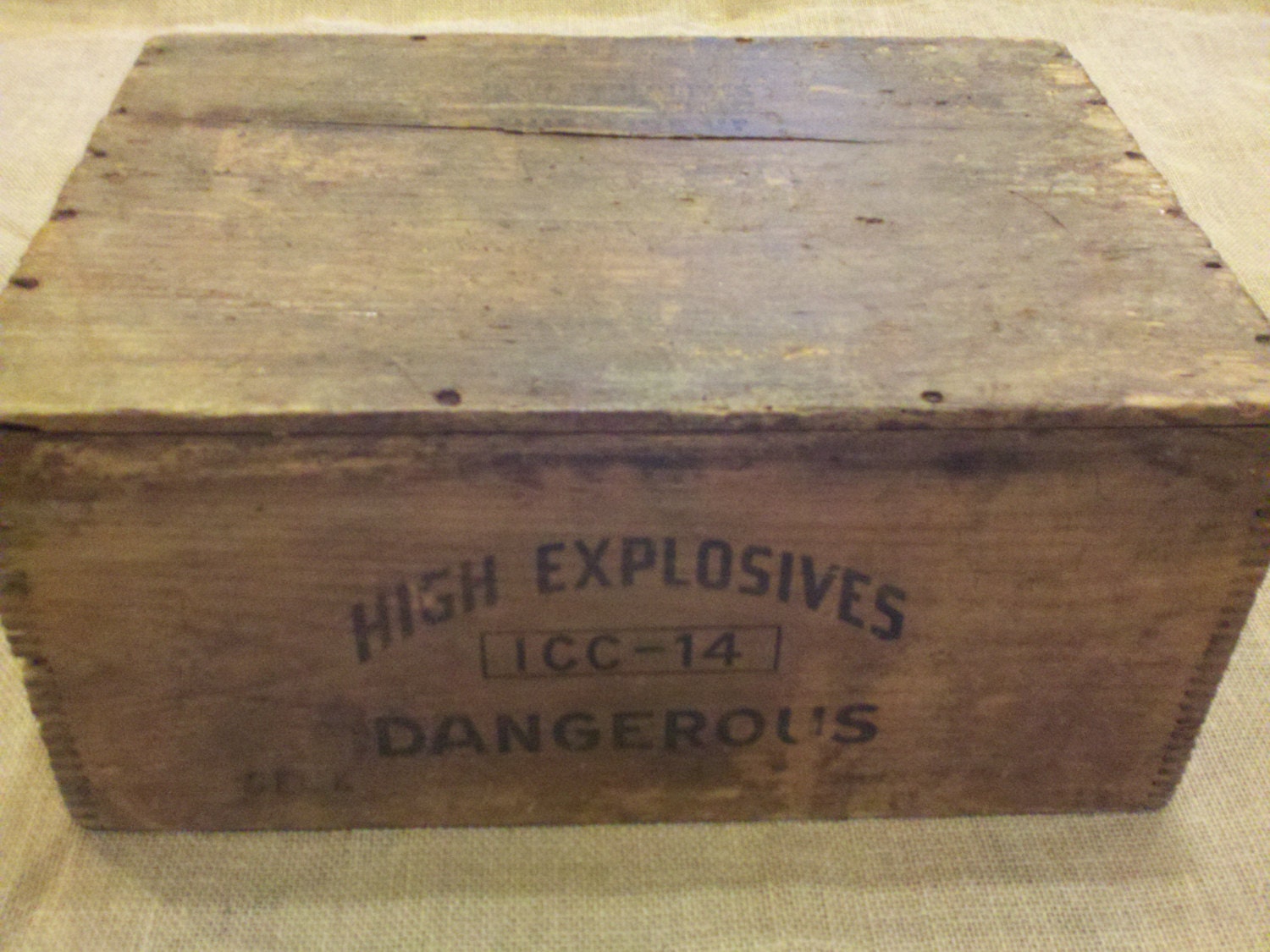 Antique wooden dynamite crate box Burton explosives