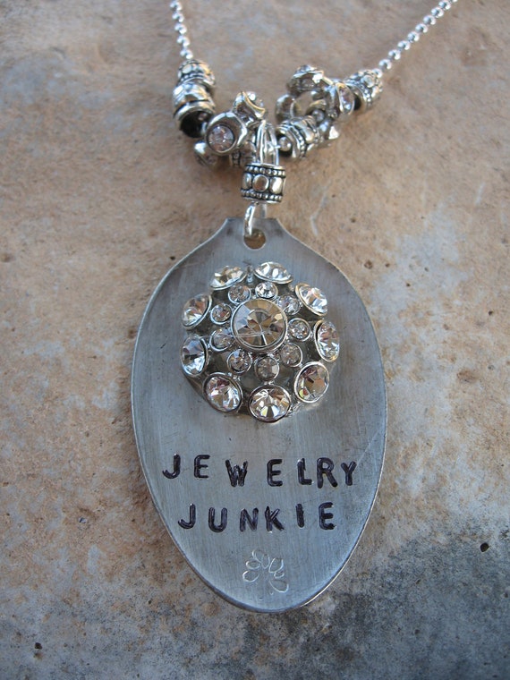 Custom Hand Stamped Spoon Jewelry Junkie Pendant Necklace