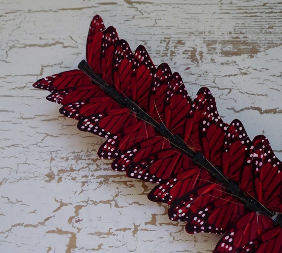 Feather Butterflies 12 Monarch Butterflies in Deep Red