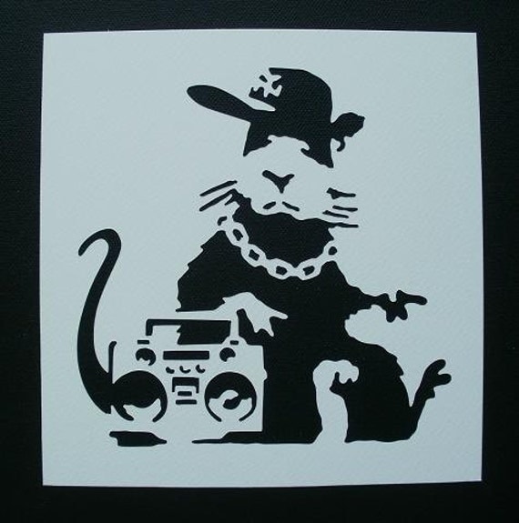 two mini banksy hip hop rat stencils