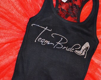 8 bridesmaid rhinestone tank tops . Set of 8 bridal party shirt . Bridesmaid lace tanks with high heel shoe. Maid of honor, matron, mother