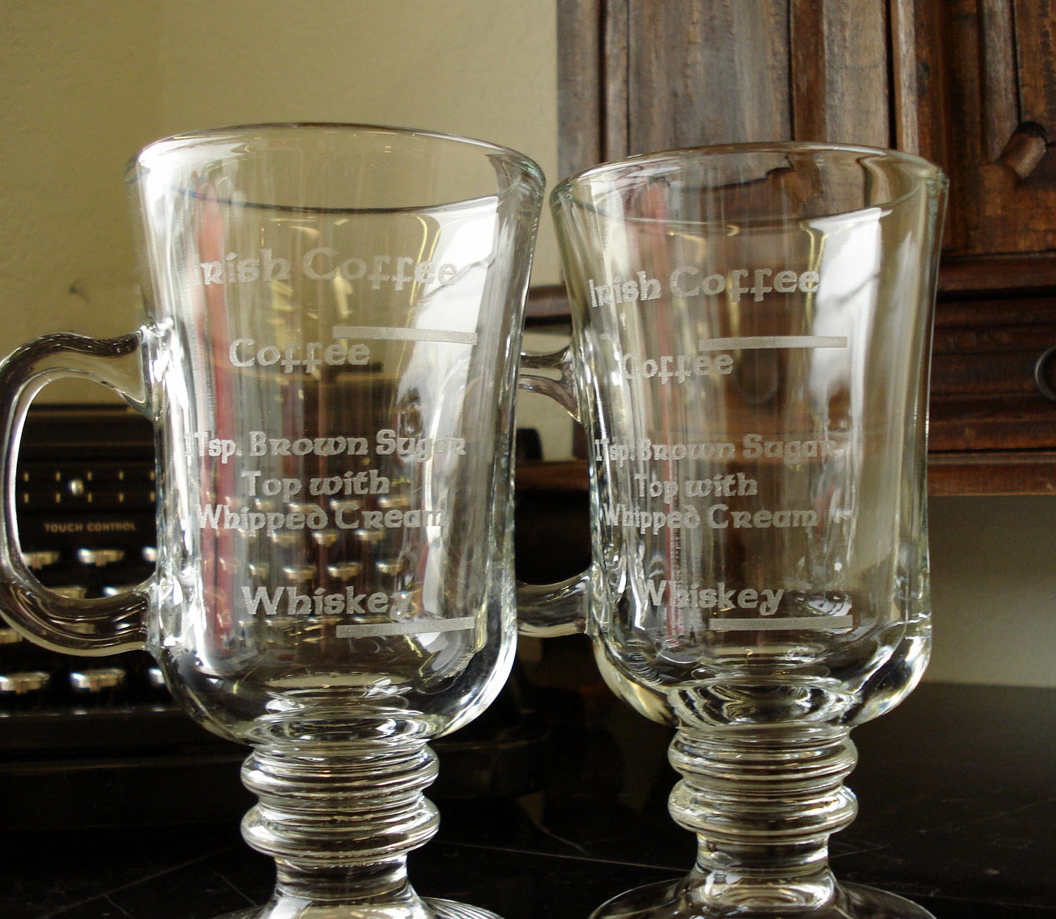 Irish Coffee Glasses Engraved with Recipe