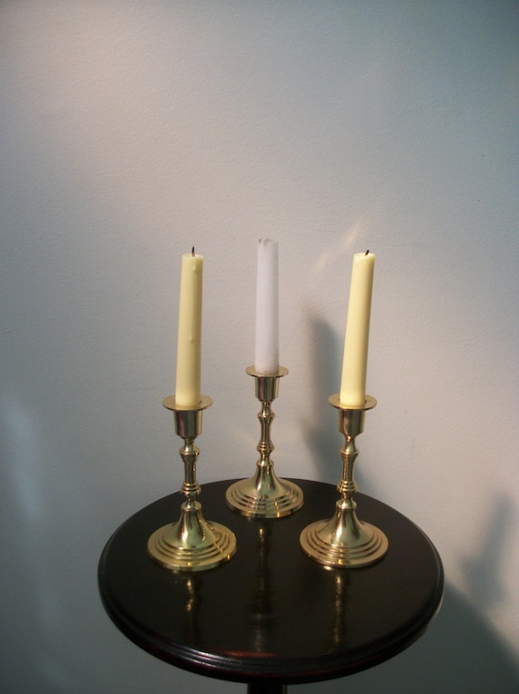 Vintage Lacquered Brass Candle Holders Made in India