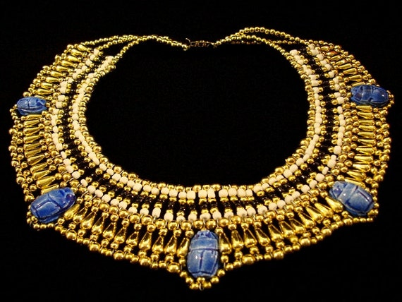 lrg Egyptian bedead Queen Cleopatra Necklace 5 Scarabs