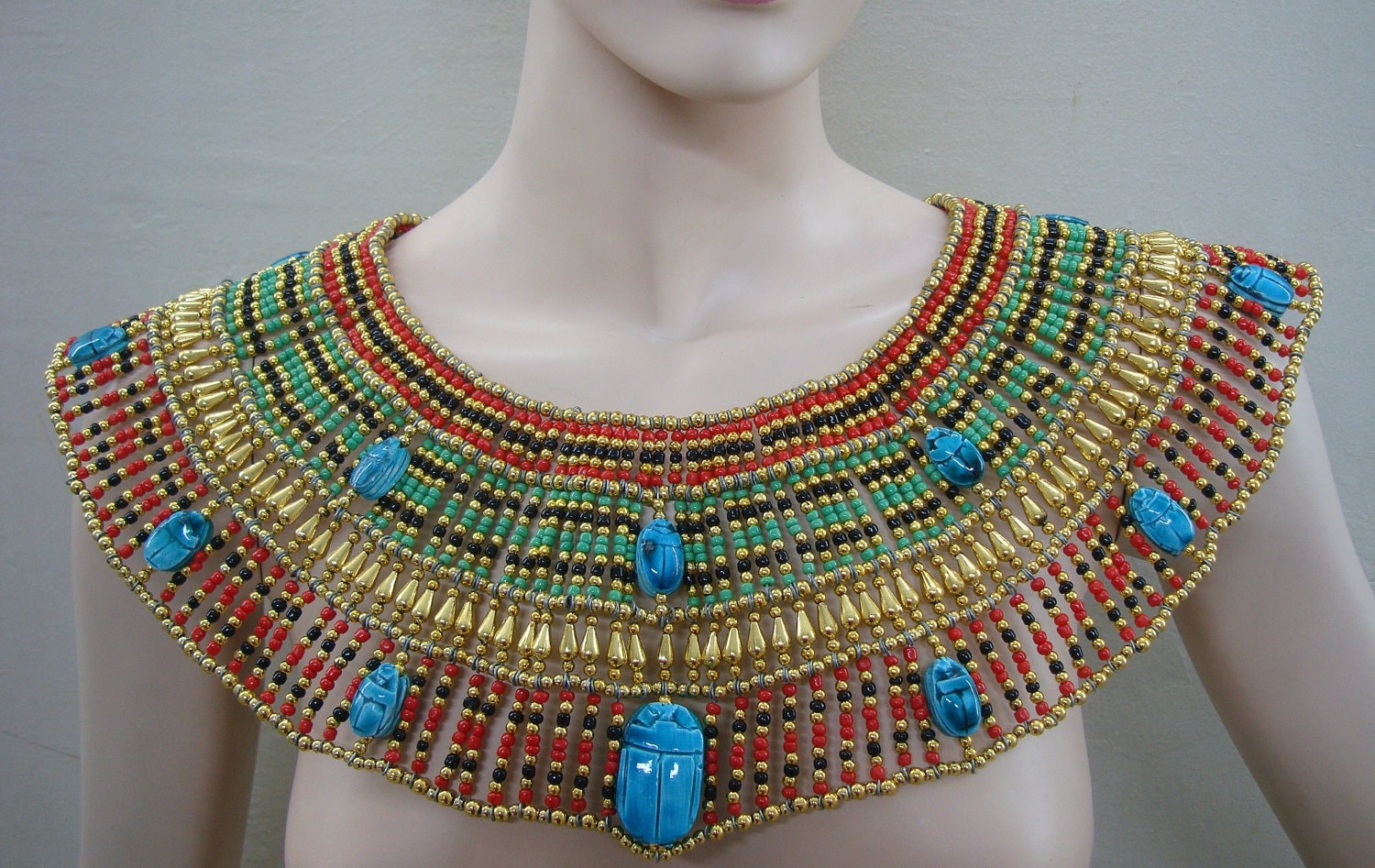 Huge Egyptian Hand Made Beaded Cleopatra Necklace Collar