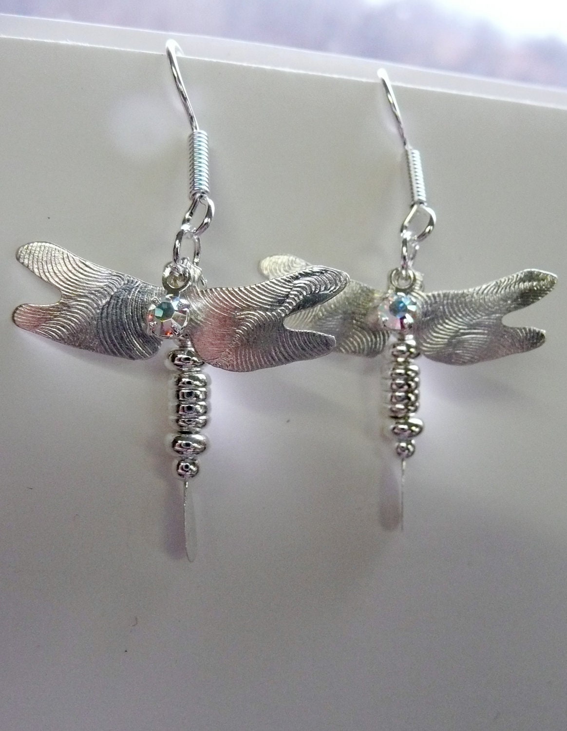 dragonfly earrings handmade sterling silver by MoonHeartStudios