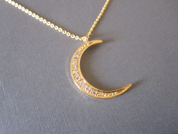 Gold Sparkly Crescent Moon Necklace