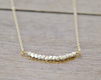 Silver and Gold Nugget Necklace / Sterling and Gold Filled / Simple everyday modern jewelry