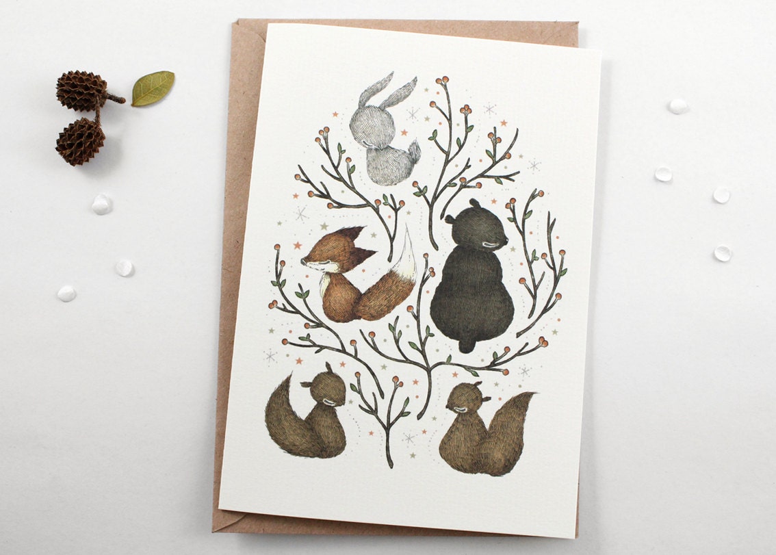 Woodland Critters Greeting Card by whimsywhimsical on Etsy