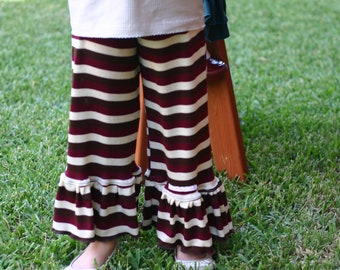 SALE brown, red, and cream stripe knit ruffle pants sizes 12m - 14 girls