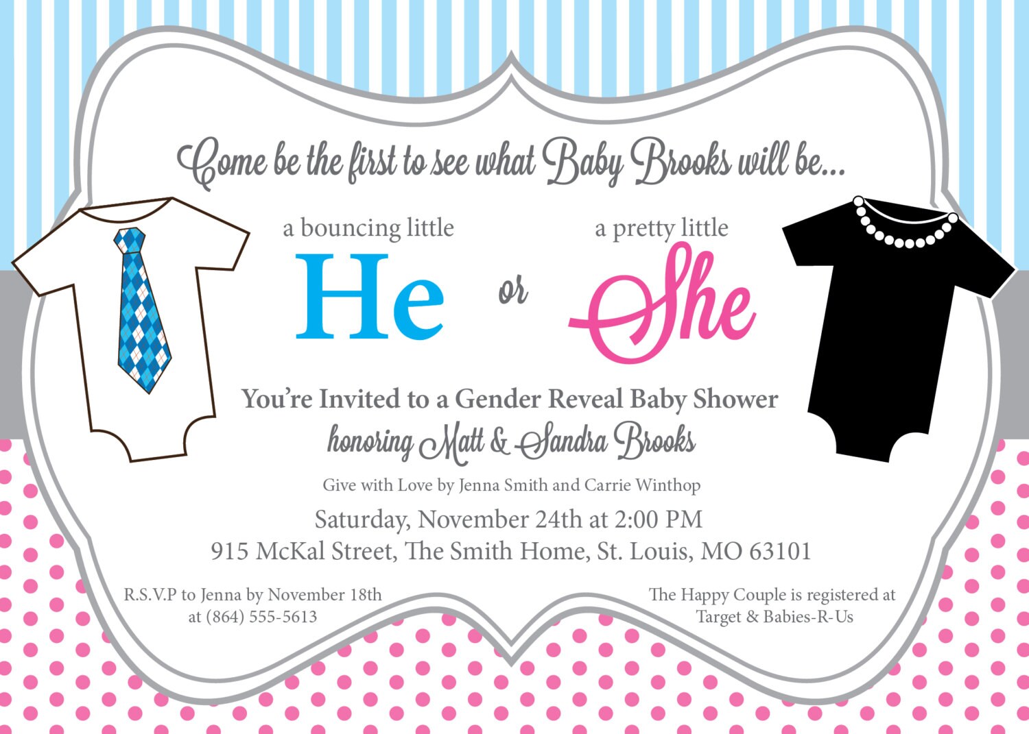 He or She Gender Reveal Baby Shower Invitation Printable