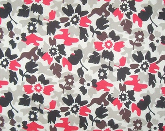 REMNANT--Beige Black and Red Floral Camouflage Print Stretch Cotton Twill Fabric--1 & 7/8 Yard