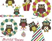 25% OFF SALE Christmas Owl Clip Art for Digital Scrapbooking, Invitations, Paper Goods, Card Making - Deck The Halls Il_170x135