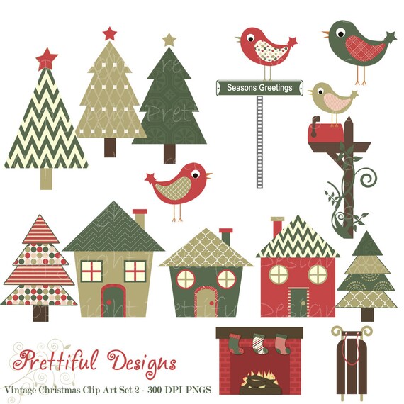 Christmas Clip Art - Personal or Commercial Use - Vintage Christmas Set 2 Il_570xn